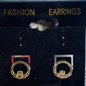 Claddagh Stud Earrings Gold Plated Embossed Design Irish Heritage Jewelry